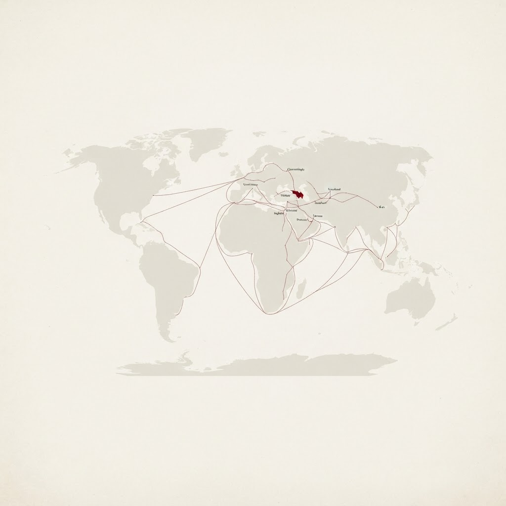 World map showing Lamivardes Trade international routes centered on Georgia